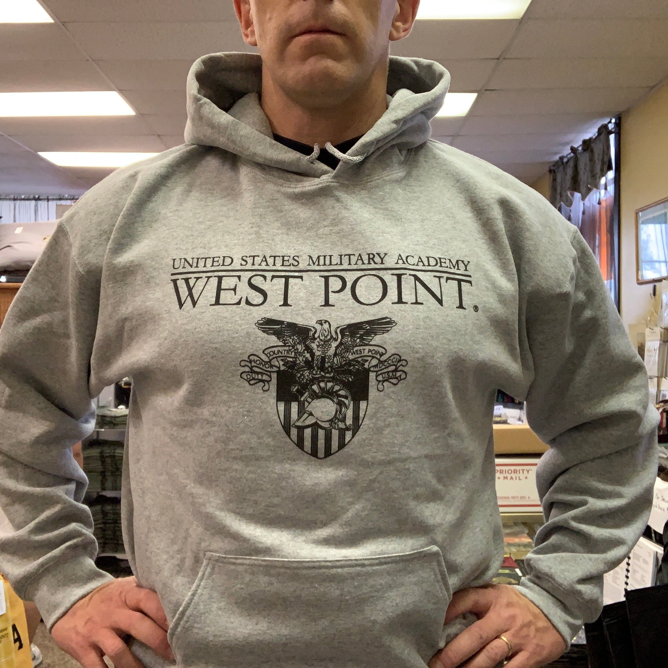 Sweatshirt: West Point Word Art +USMA Crest (Hooded with Hand