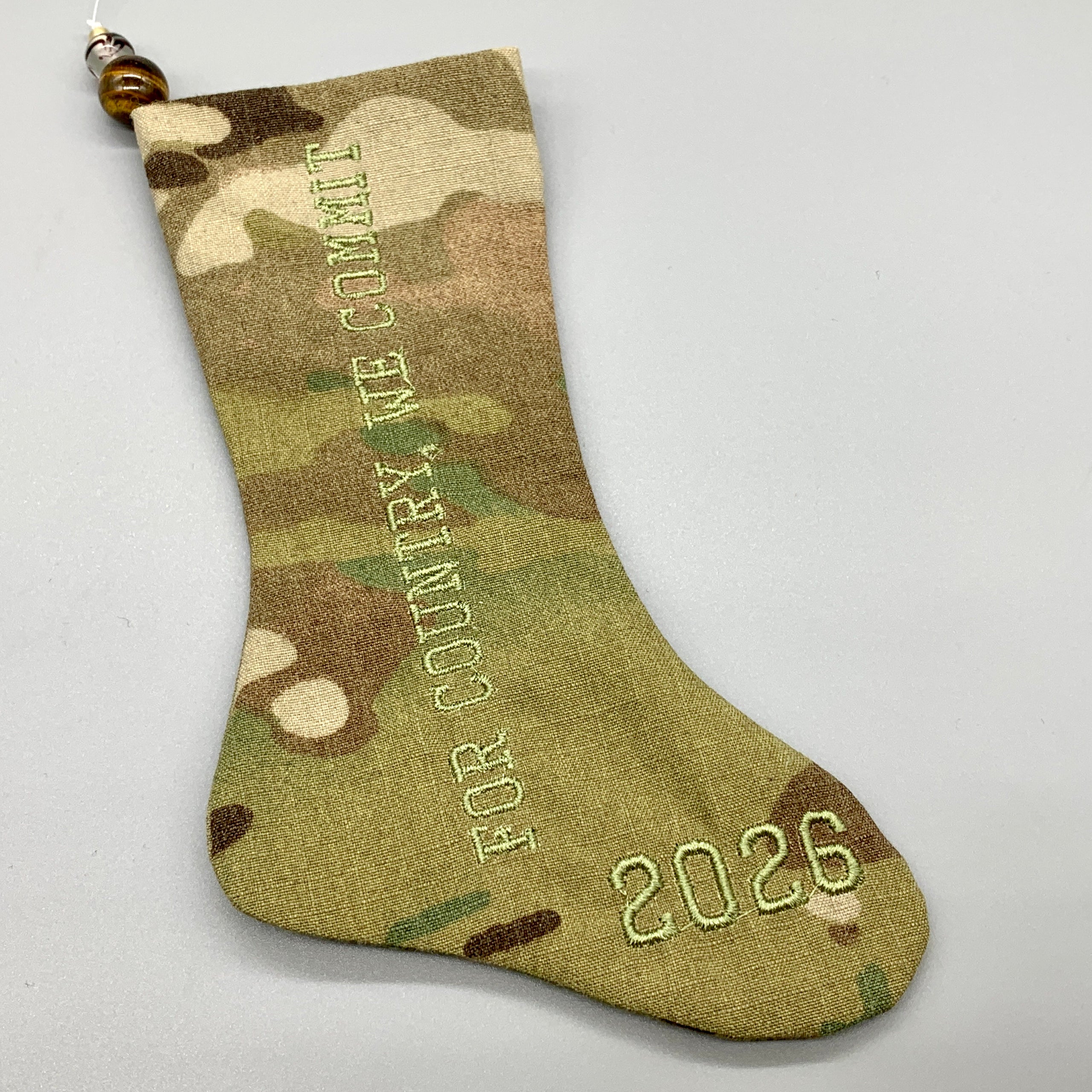 Ornament: 2026 Motto Mini Stocking Made With Army OCP Uniforms 